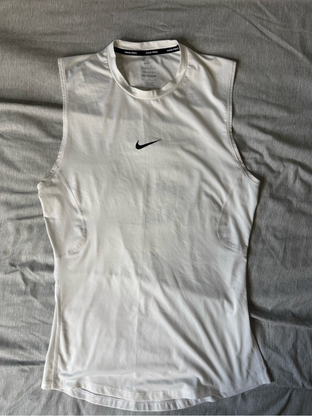 Nike White Men’s Sleeveless Training Tank with Black Swoosh